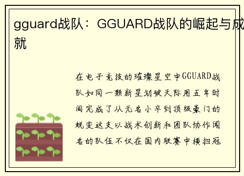 gguard战队：GGUARD战队的崛起与成就