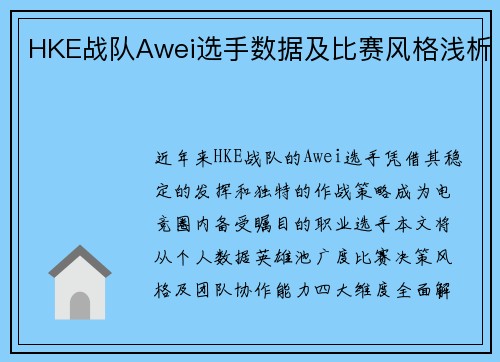 HKE战队Awei选手数据及比赛风格浅析